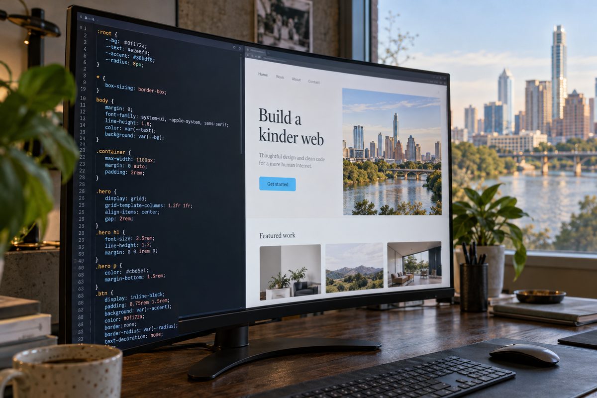 Front-end stylesheet architecture and semantic code editor screen