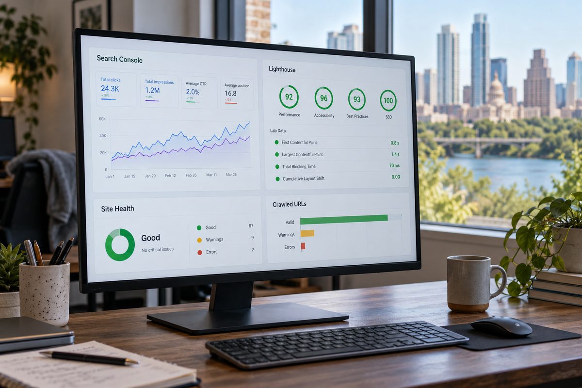 Search console performance graphs and core web vitals speed scorecard